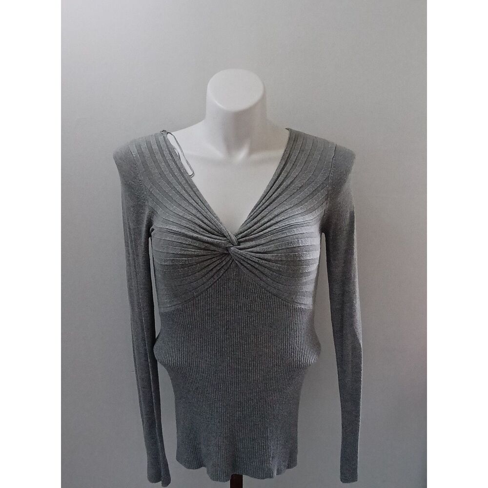 Candie's Grey Twist Knot V-Neck Long Sleeve Top Size M